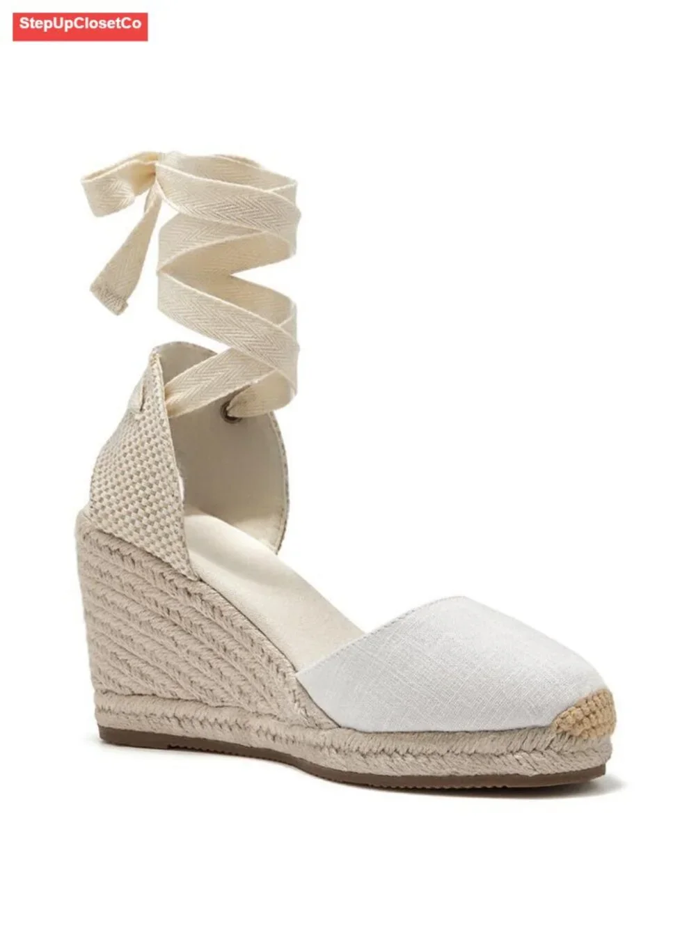 Breathable Canvas Espadrille Wedge Sandals Lace Up Ankle Strap Slingback